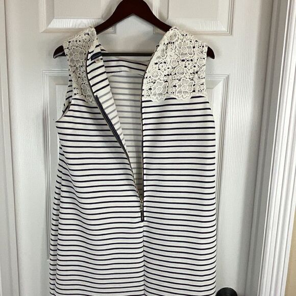 New Tommy Hilfiger Women Sz 16 Dress White Lace Navy Striped Sleeveless Sheath - Picture 9 of 12